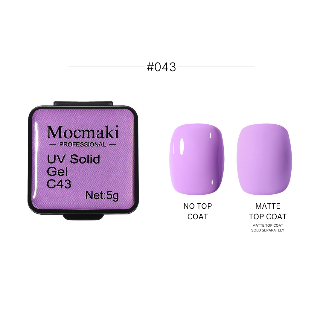 Wide range of Mocmaki UV Solid Gel Polish colors displayed, featuring a diverse palette from vibrant reds to cool blues, ideal for professional and home manicures.