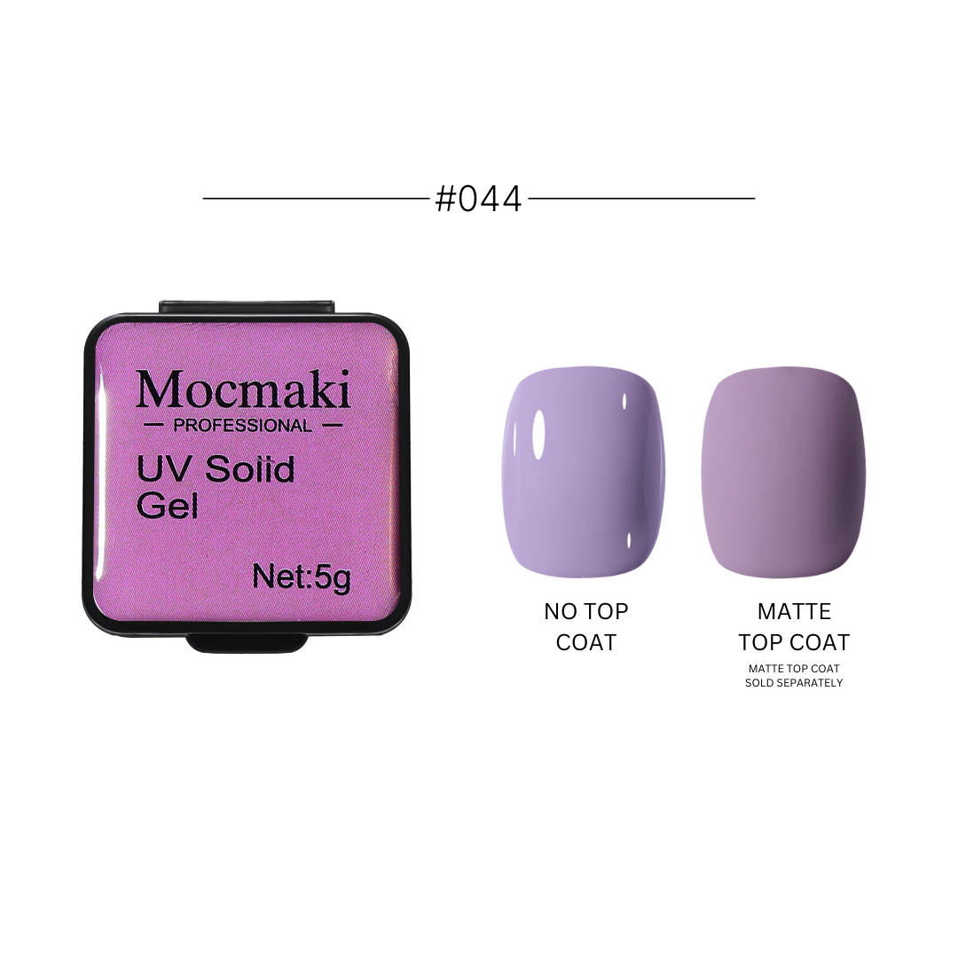 Wide range of Mocmaki UV Solid Gel Polish colors displayed, featuring a diverse palette from vibrant reds to cool blues, ideal for professional and home manicures.