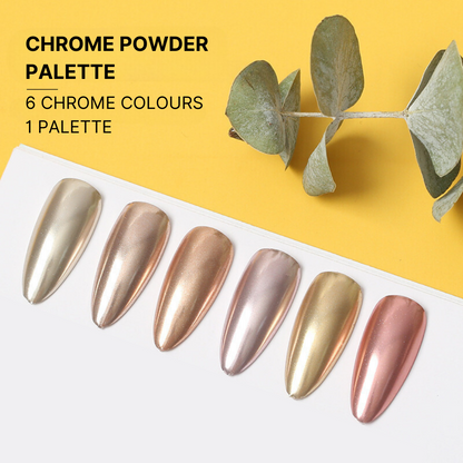 Shimmering Chrome Pigment Palette: Elevate your nail art with this dazzling collection of reflective chrome pigments.