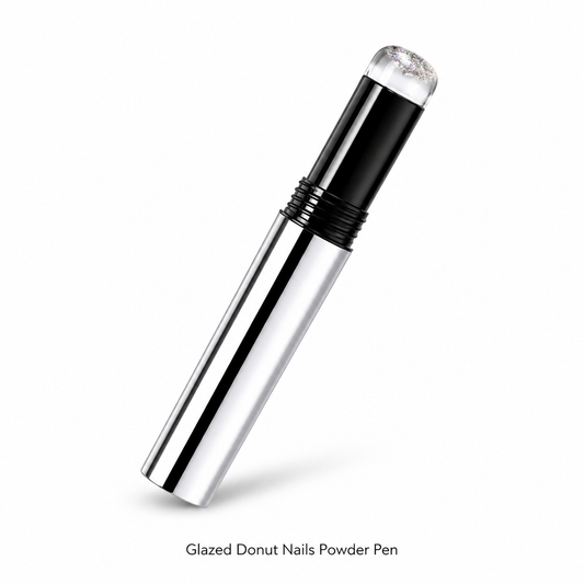 Glazed Donut Nails Powder Pen — silver chrome body, silicone applicator tip