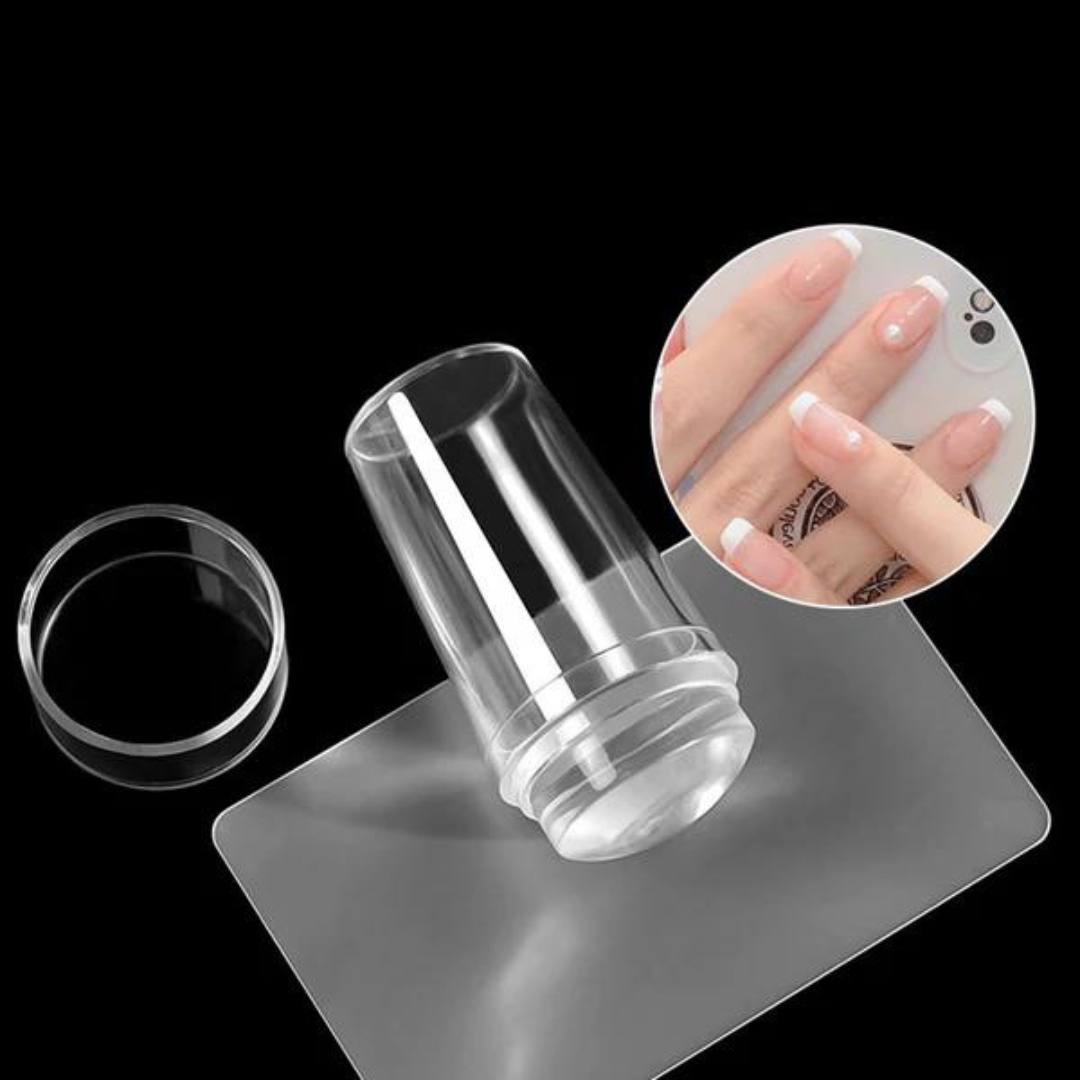 Silicone Nail Stamper for precise nail art design transfer, featuring a clear, flexible silicone pad for easy viewing and perfect stamping results