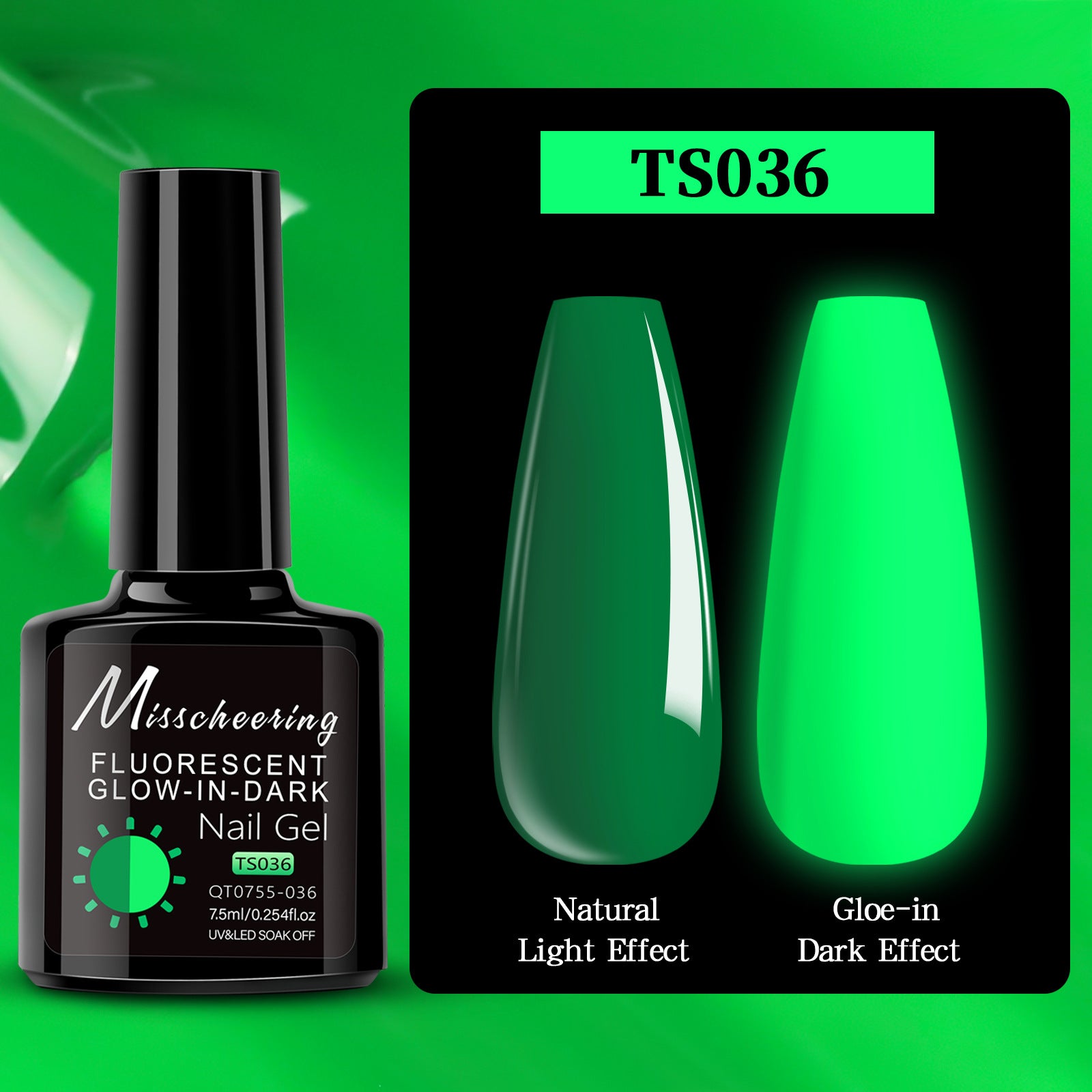 MISSCHEERING 12-Color UV Glow-in-the-Dark Gel Nail Polish Set shade 12 color swatch