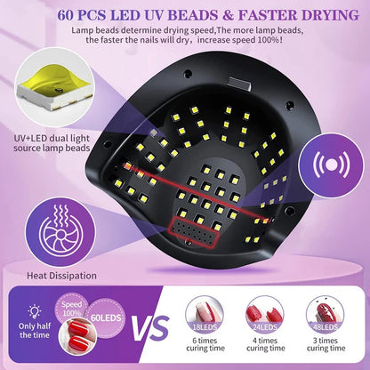 120W LED UV Nail Lamp with 60 LEDs - Rapid Curing for All Gel Polishes NAILSAMI