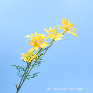 Single yellow artificial daisy flower spray with green foliage