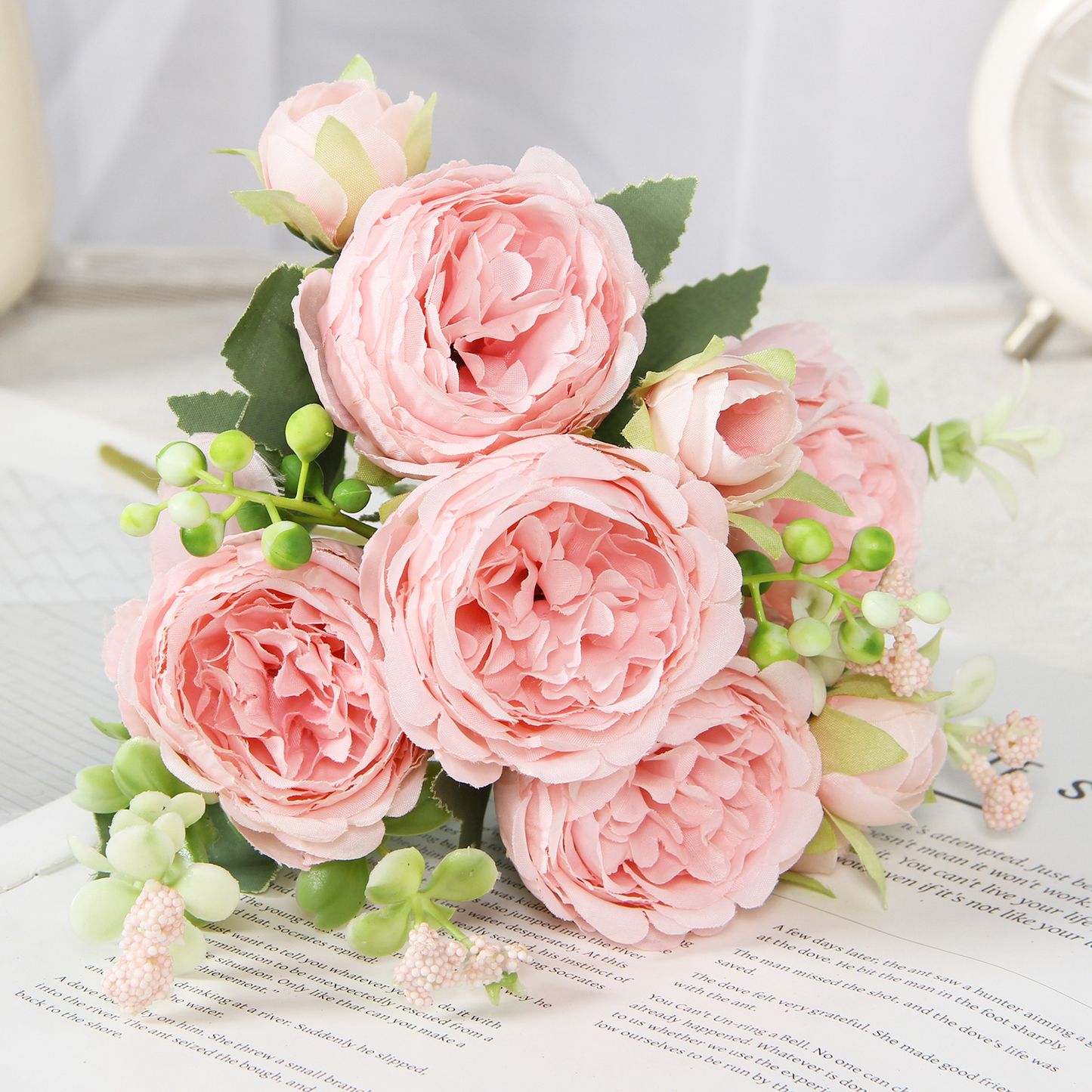 Light pink artificial peony and rose bouquet