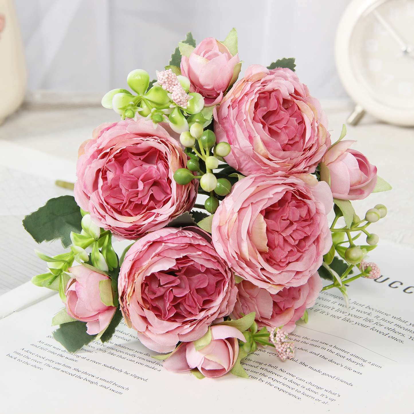 Rose purple artificial peony and rose bouquet