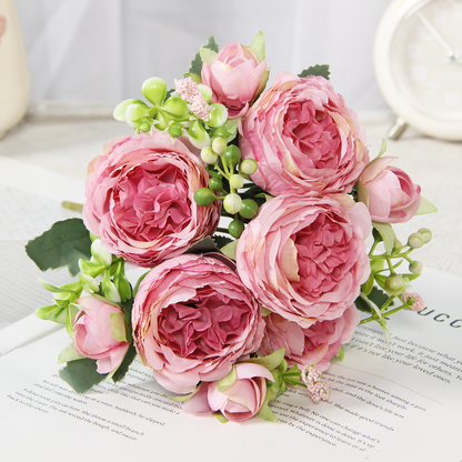 Rose purple artificial peony and rose bouquet