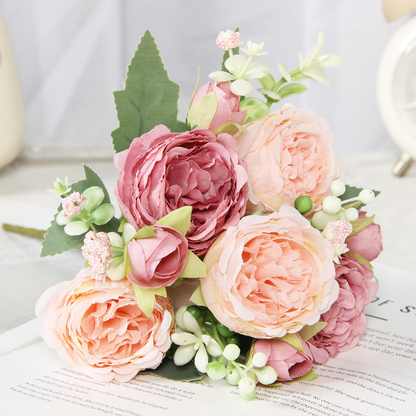 Dual pink artificial peony and rose bouquet