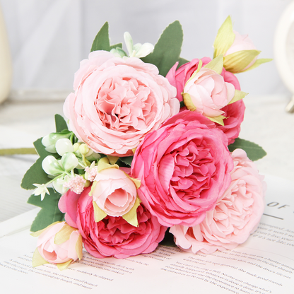 New dual pink artificial peony and rose bouquet