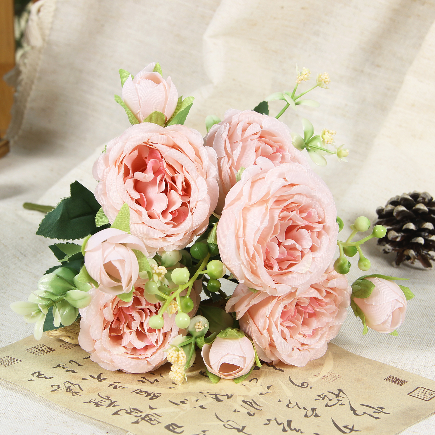 Pink artificial peony and rose bouquet