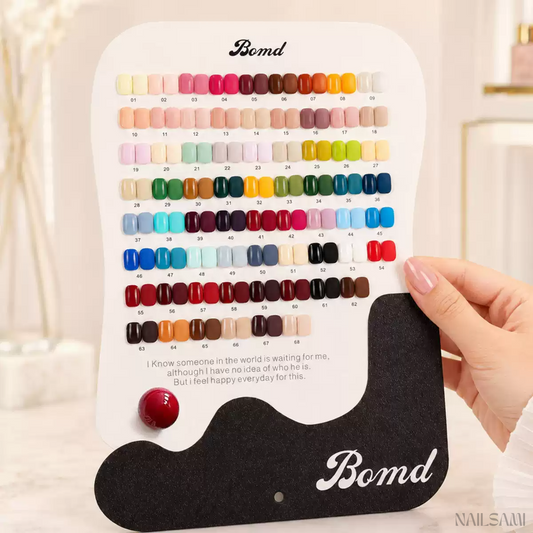 BOMD freestanding swatch board displaying 68 gel polish colors
