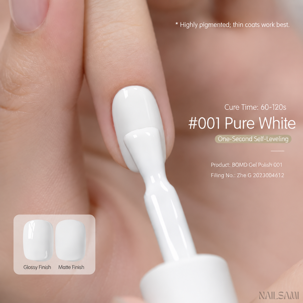BOMD Colorist #001 Pure White solid colour gel polish