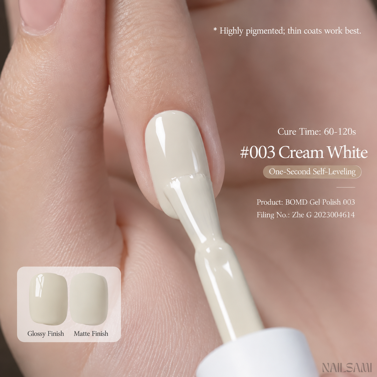 BOMD Colorist #003 Cream White solid colour gel polish