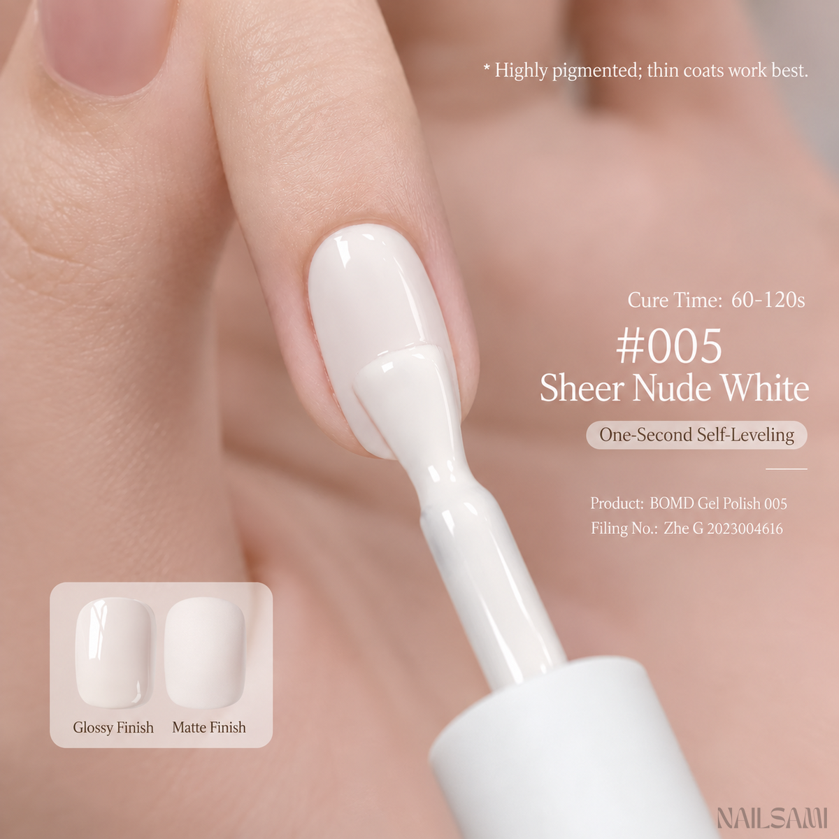 BOMD Colorist #005 Sheer Nude White solid colour gel polish