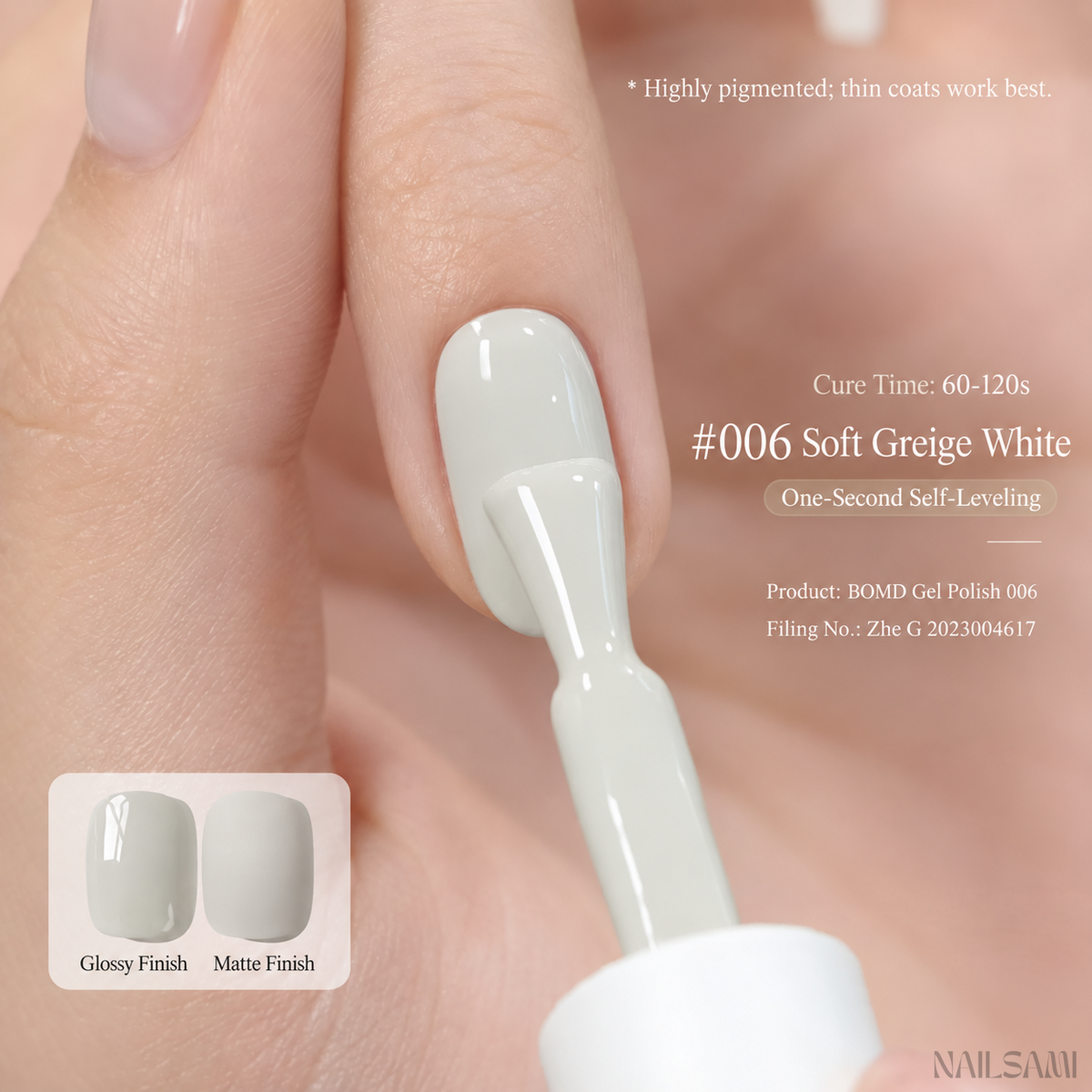 BOMD Colorist #006 Soft Greige White solid colour gel polish