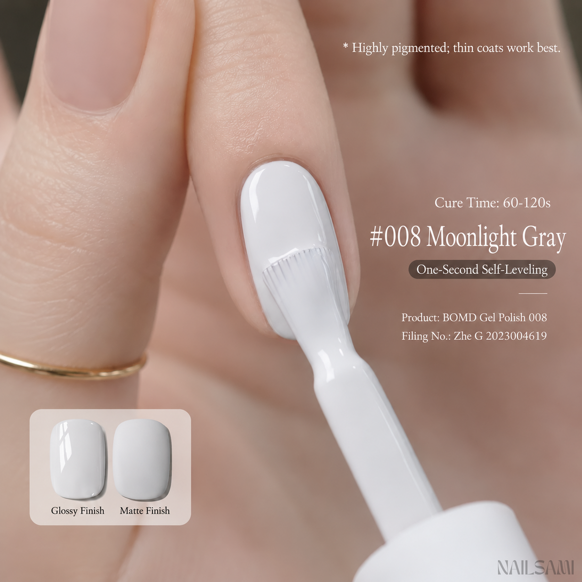 BOMD Colorist #008 Moonlight Gray solid colour gel polish