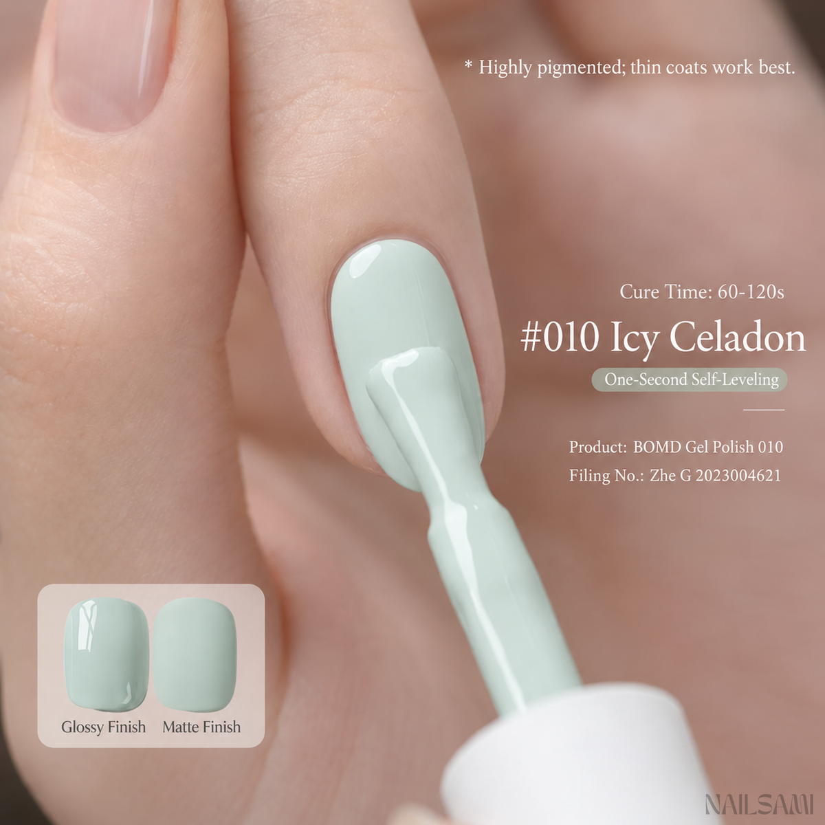 BOMD Colorist #010 Icy Celadon solid colour gel polish