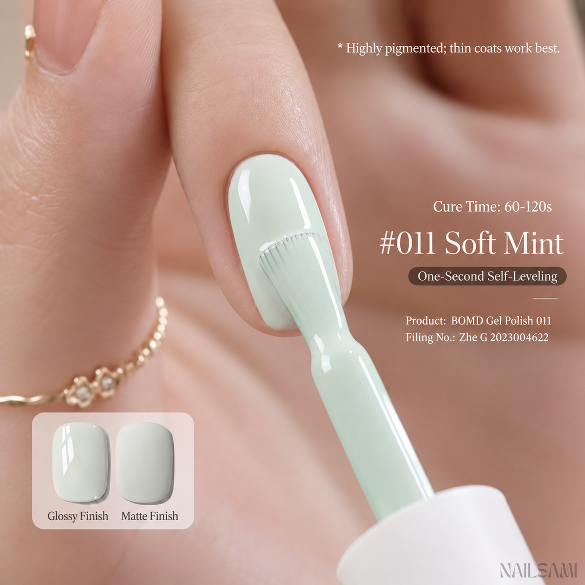 BOMD Colorist #011 Soft Mint solid colour gel polish