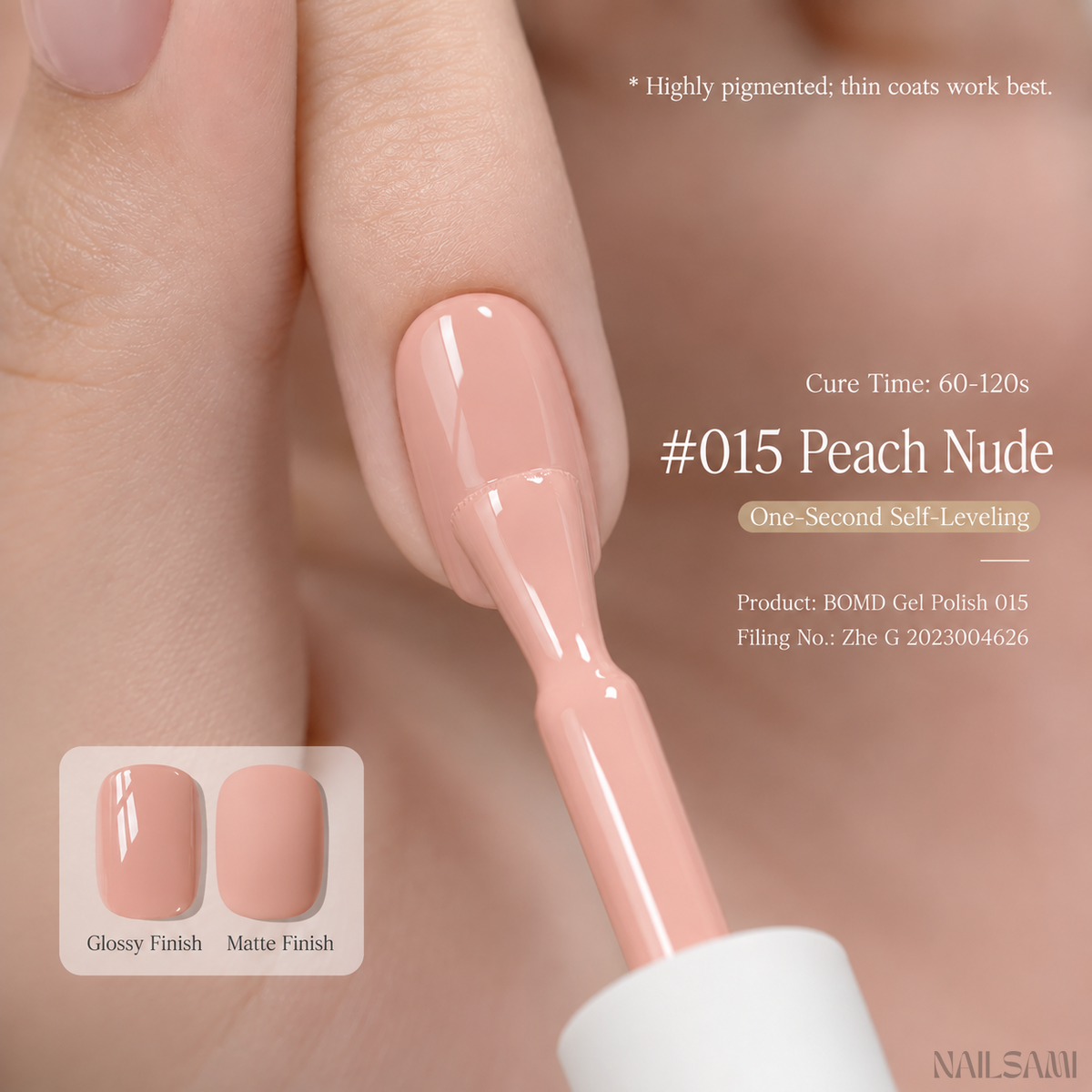 BOMD Colorist #015 Peach Nude solid colour gel polish