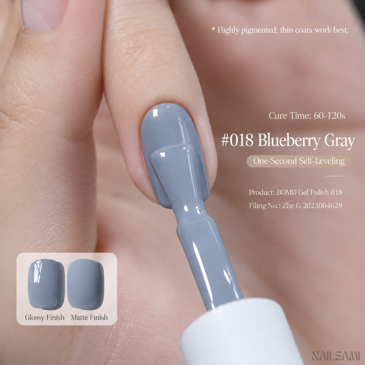 BOMD Colorist #018 Blueberry Gray solid colour gel polish