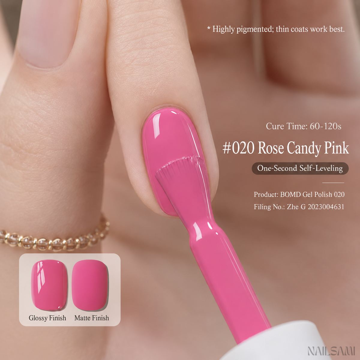 BOMD Colorist #020 Rose Candy Pink solid colour gel polish