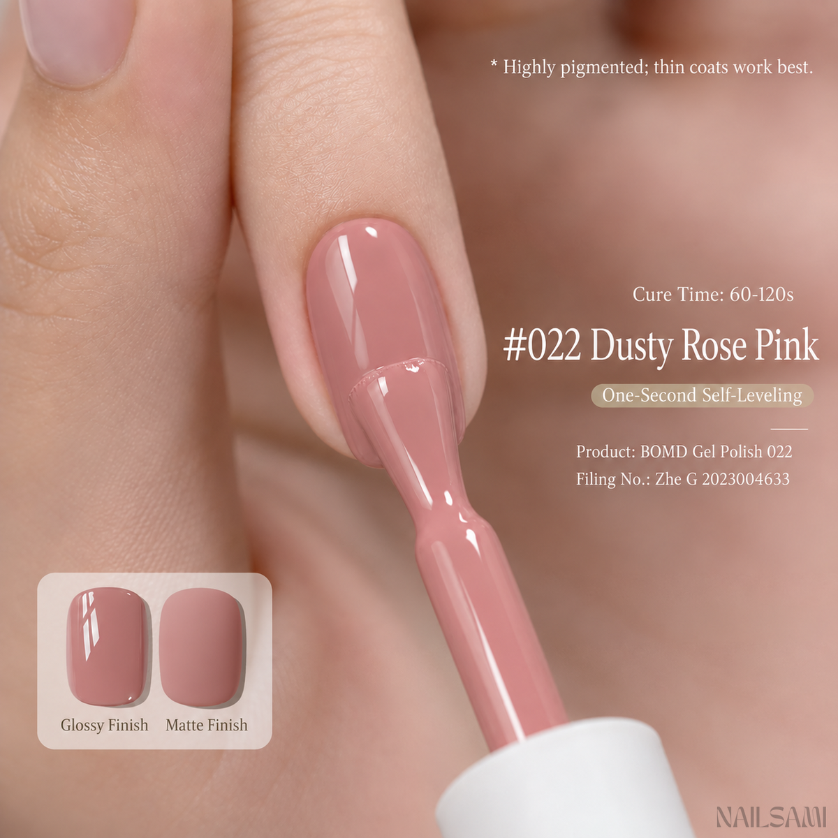 BOMD Colorist #022 Dusty Rose Pink solid colour gel polish