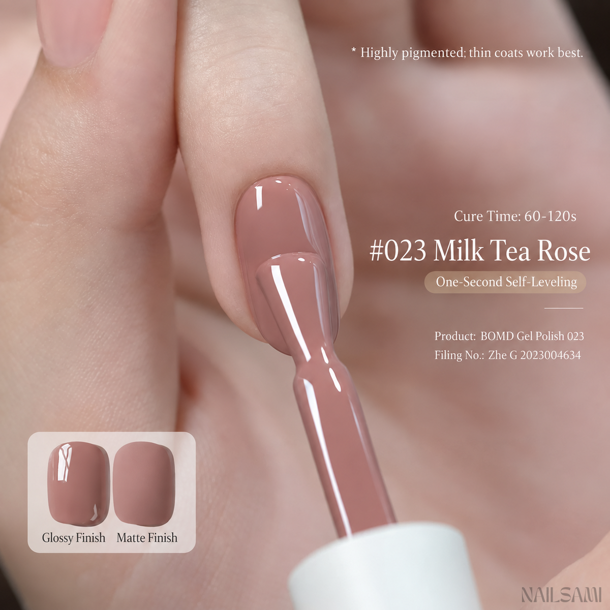 BOMD Colorist #023 Milk Tea Rose solid colour gel polish
