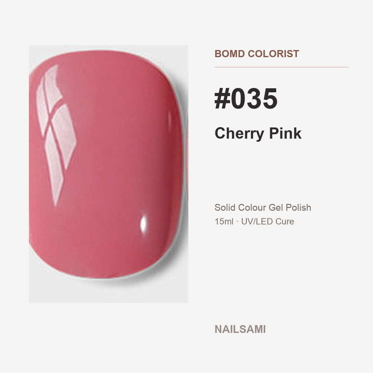 BOMD Colorist #035 Cherry Pink solid colour gel polish swatch