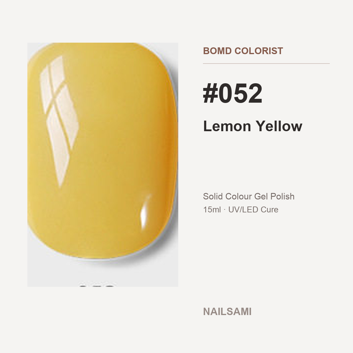 BOMD Colorist #052 Lemon Yellow solid colour gel polish swatch