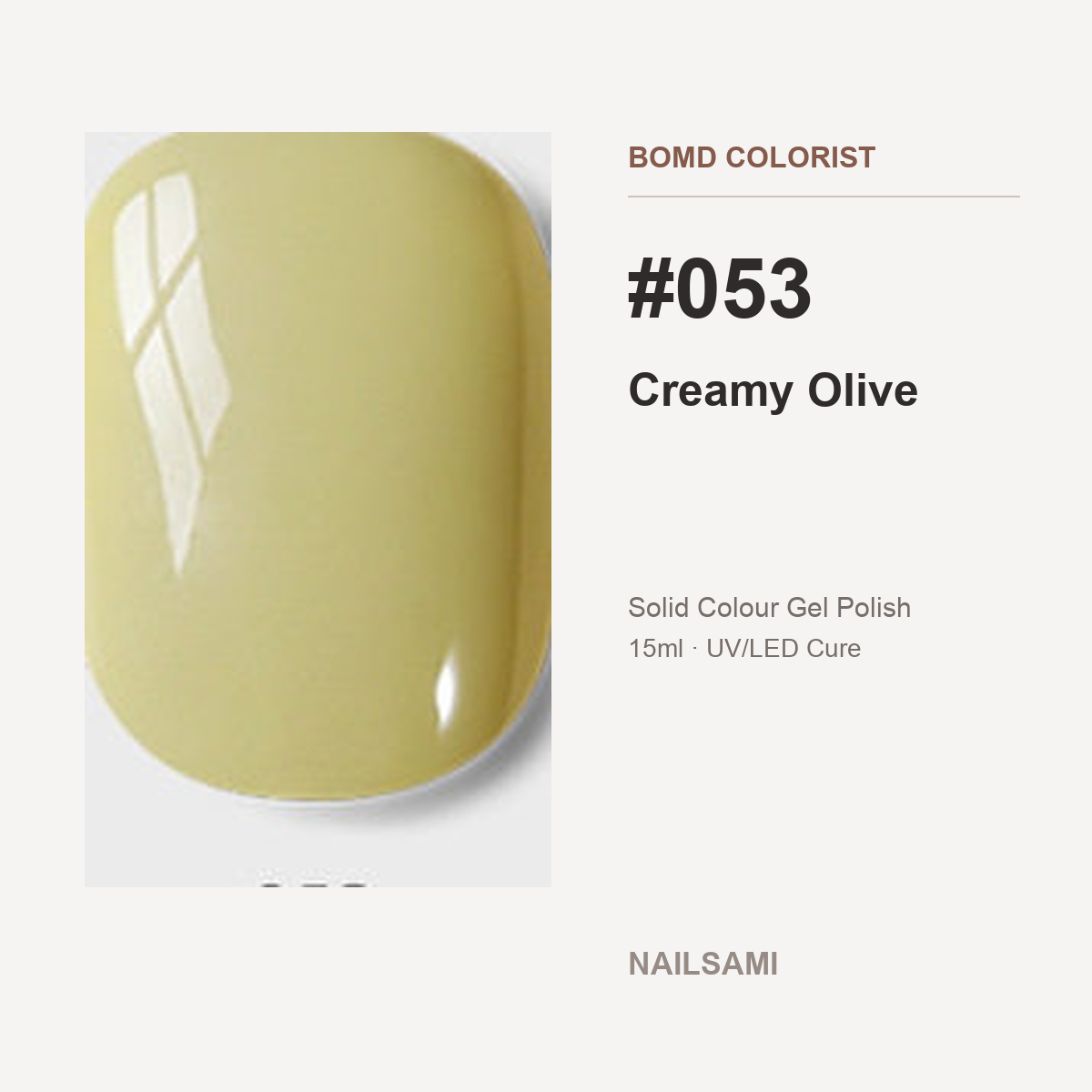 BOMD Colorist #053 Creamy Olive solid colour gel polish swatch