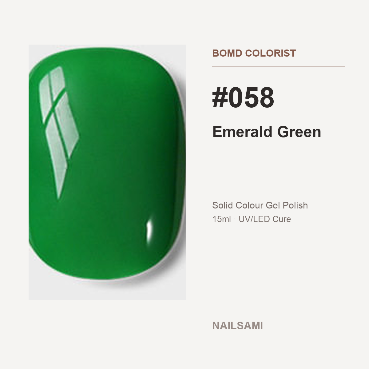 BOMD Colorist #058 Emerald Green solid colour gel polish swatch