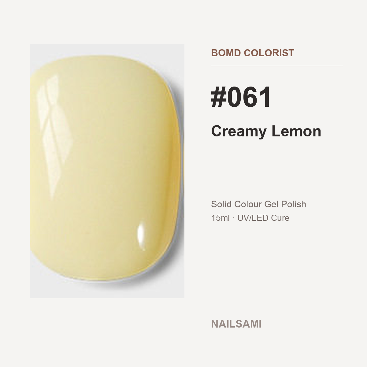 BOMD Colorist #061 Creamy Lemon solid colour gel polish swatch