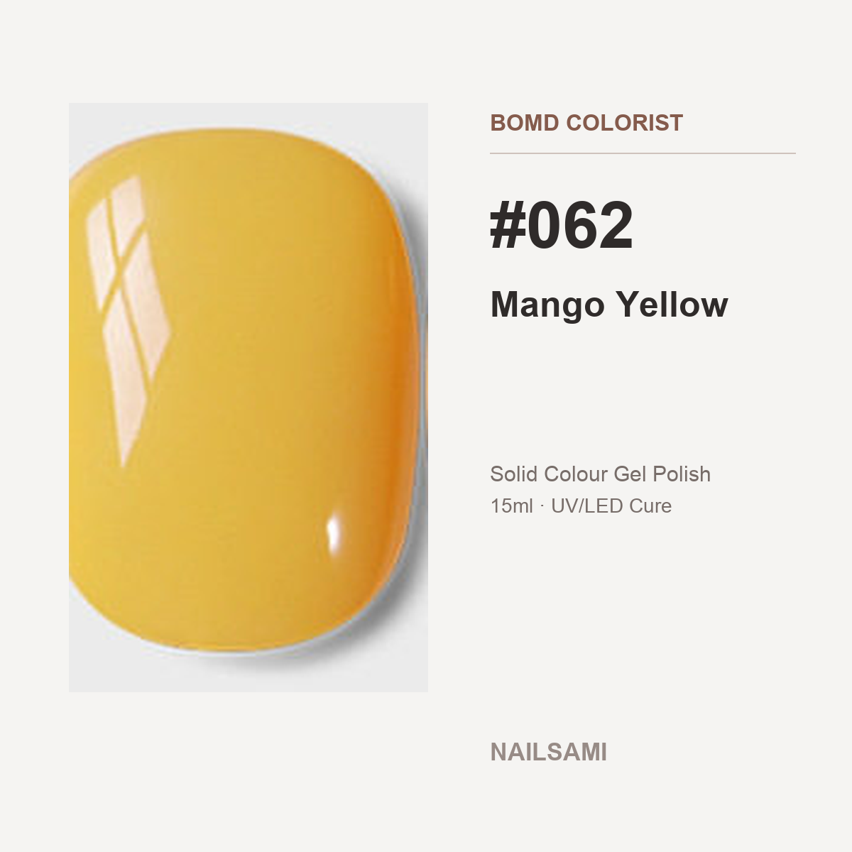 BOMD Colorist #062 Mango Yellow solid colour gel polish swatch