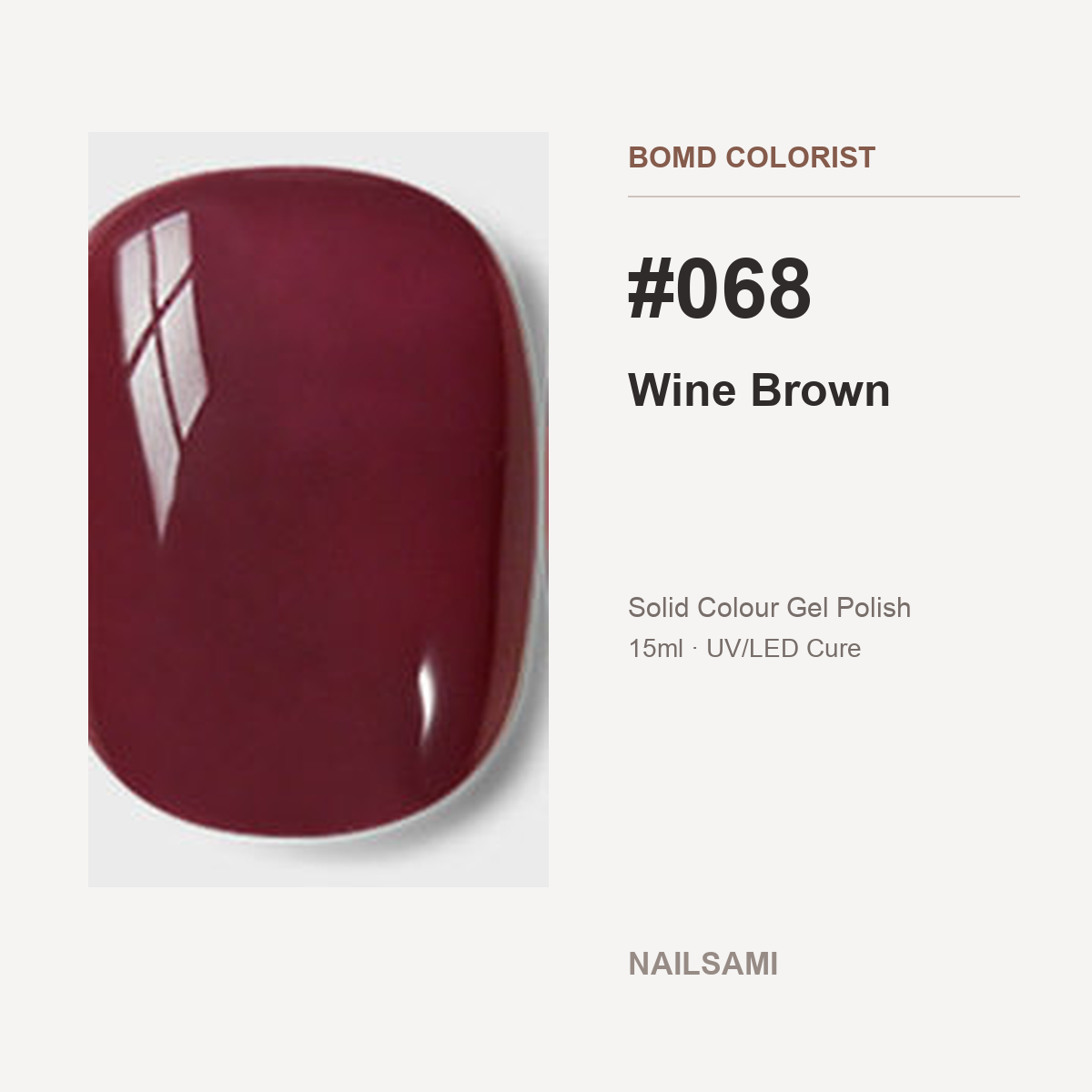 BOMD Colorist #068 Wine Brown solid colour gel polish swatch