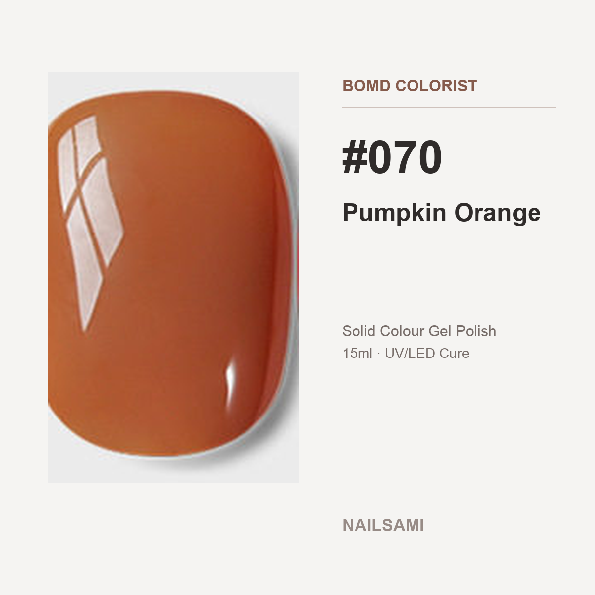 BOMD Colorist #070 Pumpkin Orange solid colour gel polish swatch