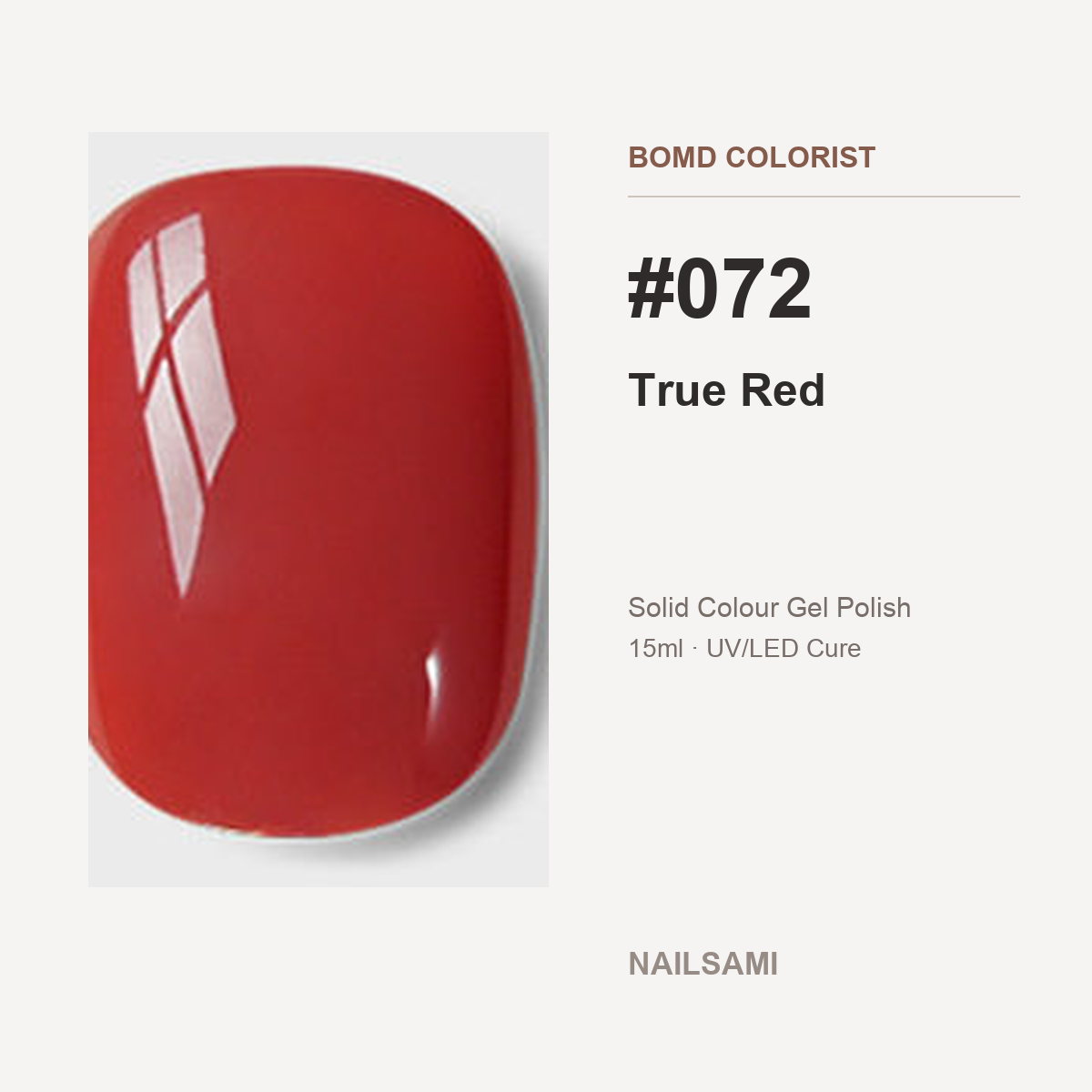 BOMD Colorist #072 True Red solid colour gel polish swatch