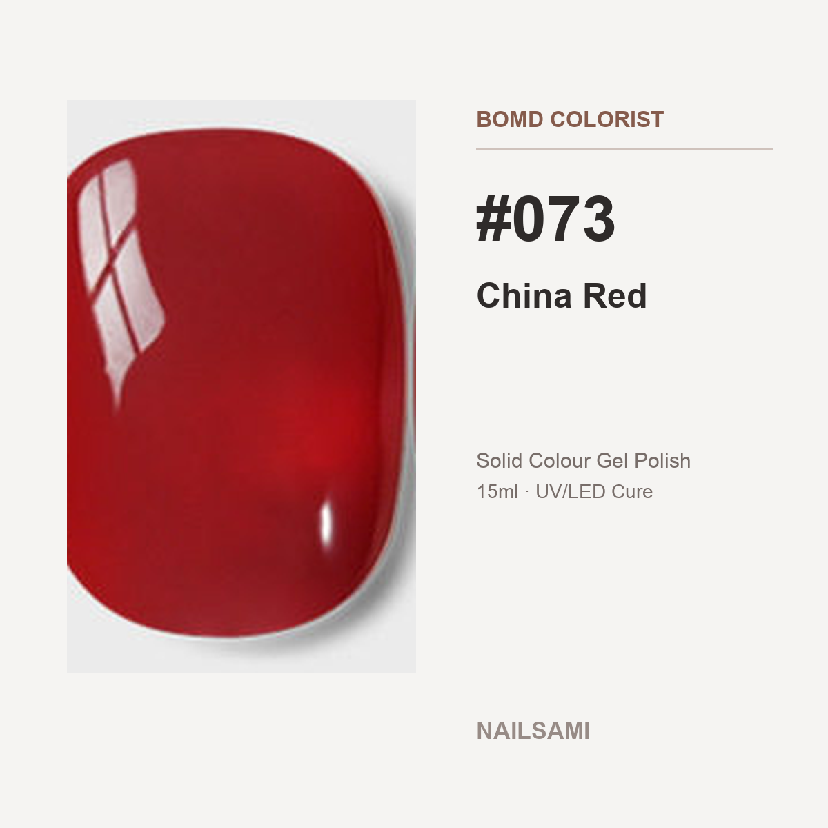 BOMD Colorist #073 China Red solid colour gel polish swatch
