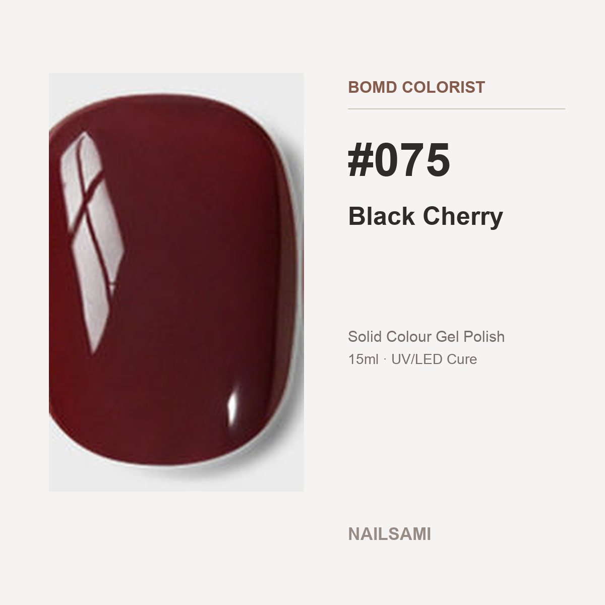 BOMD Colorist #075 Black Cherry solid colour gel polish swatch