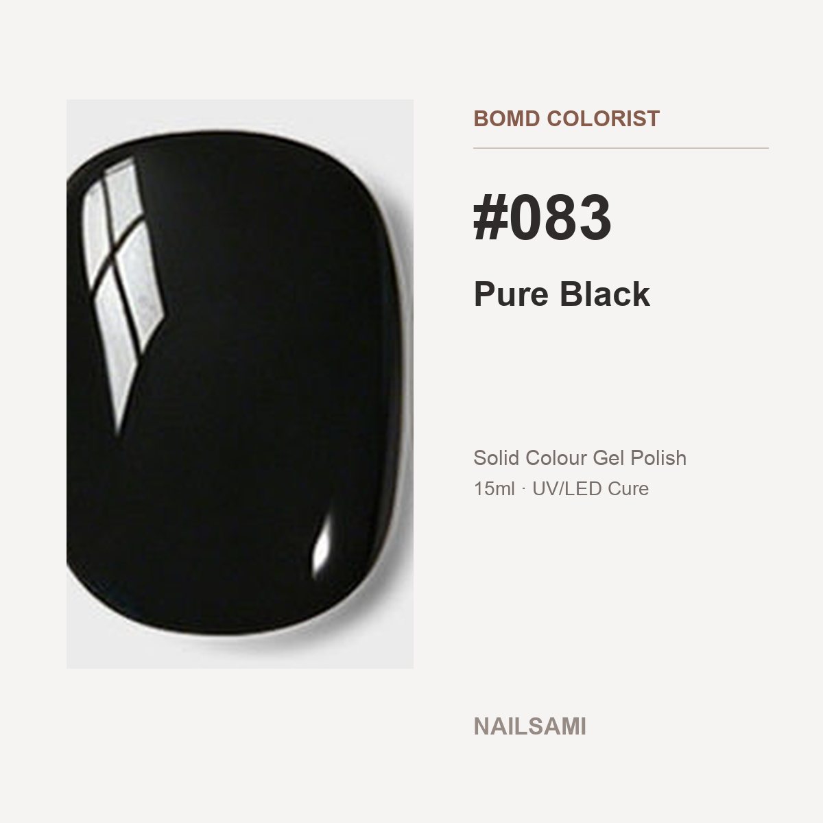 BOMD Colorist #083 Pure Black solid colour gel polish swatch