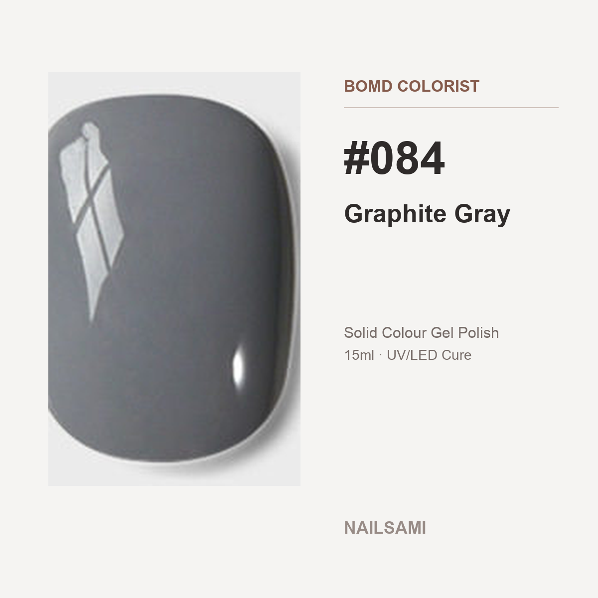BOMD Colorist #084 Graphite Gray solid colour gel polish swatch