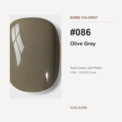BOMD Colorist #086 Olive Gray solid colour gel polish swatch
