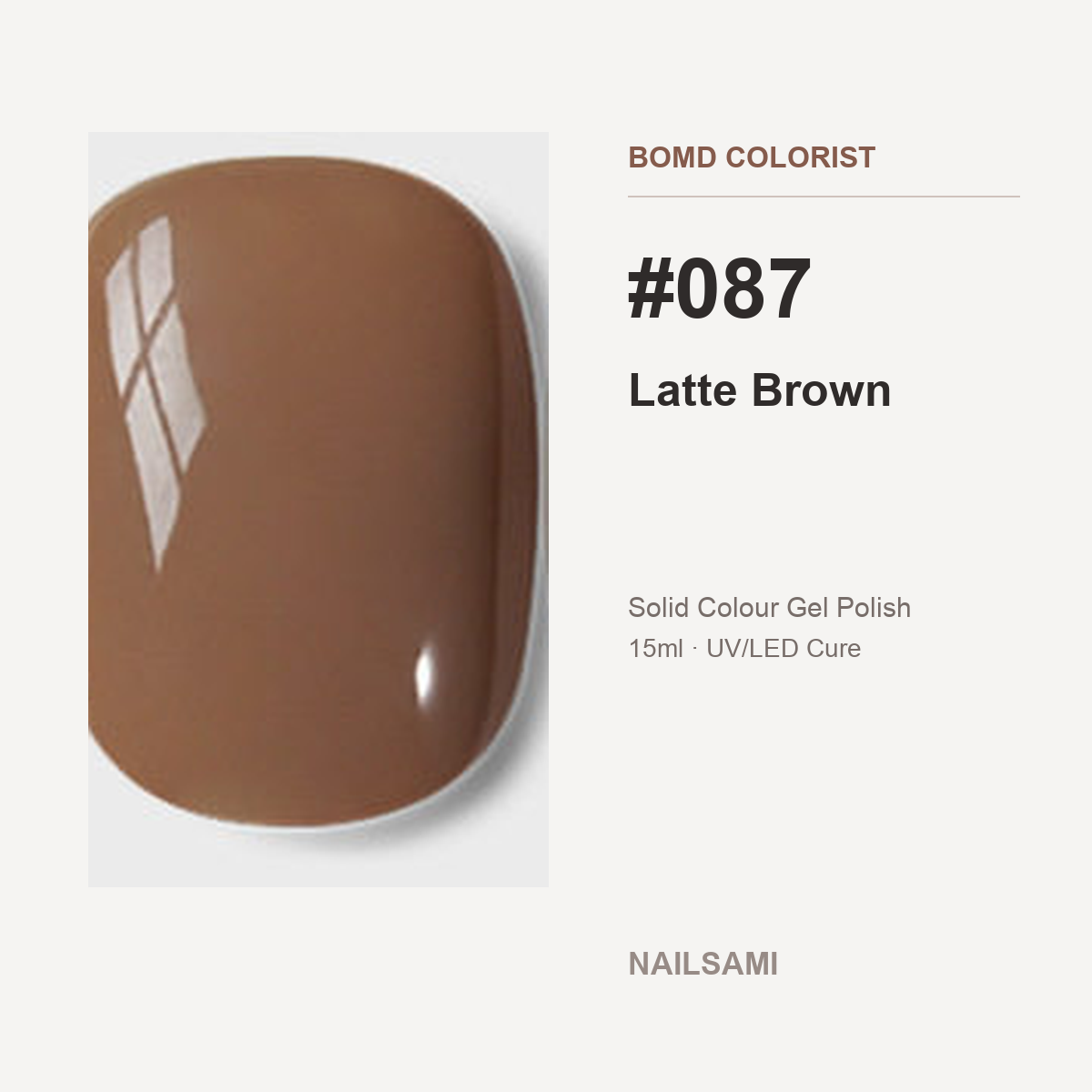 BOMD Colorist #087 Latte Brown solid colour gel polish swatch