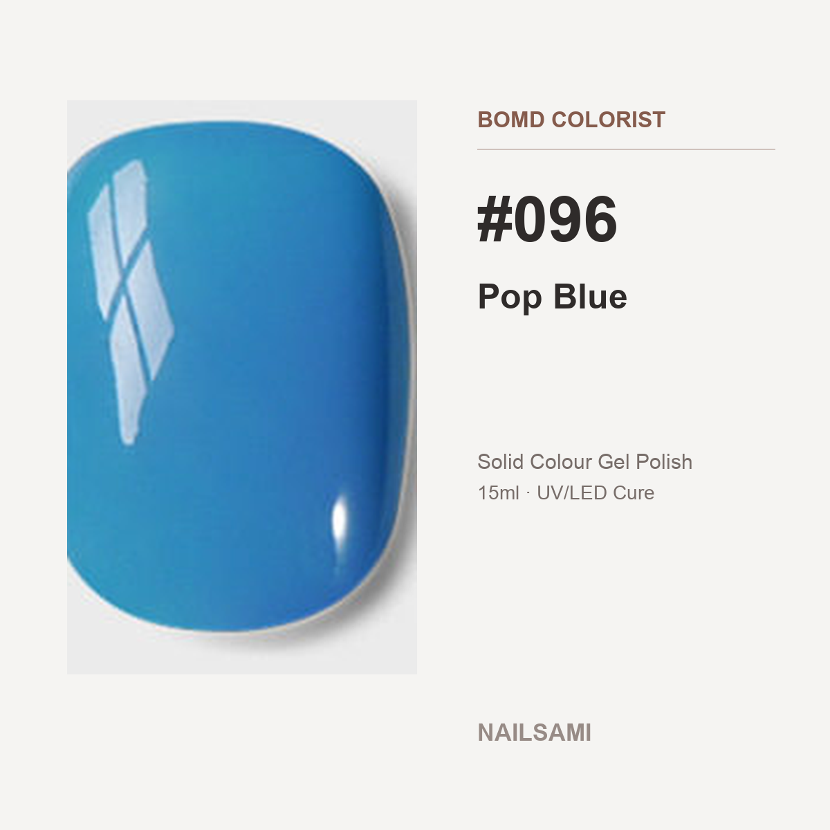 BOMD Colorist #096 Pop Blue solid colour gel polish swatch