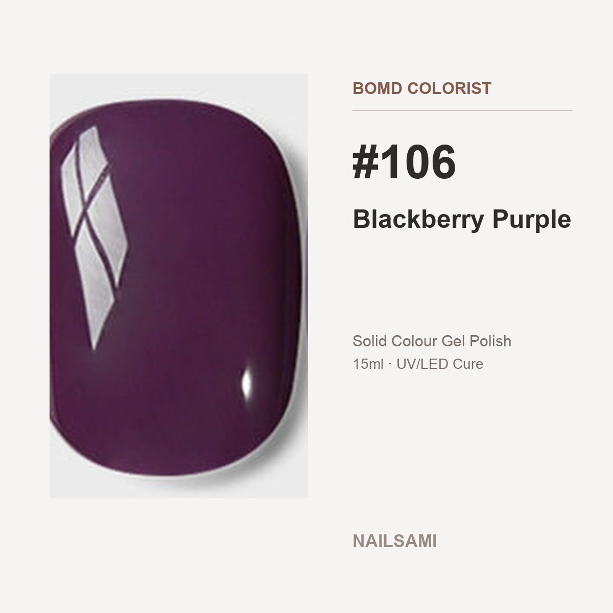 BOMD Colorist #106 Blackberry Purple solid colour gel polish swatch