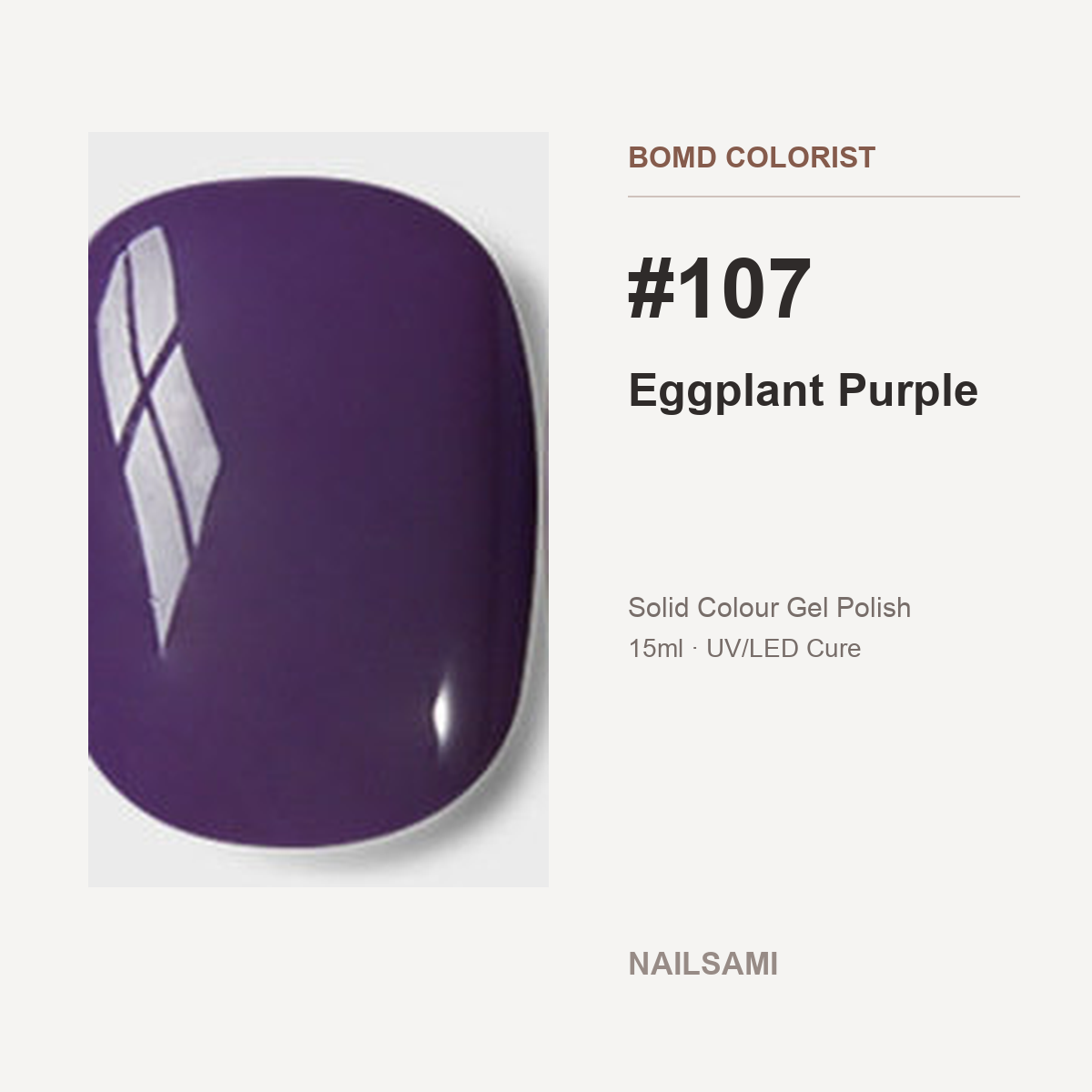 BOMD Colorist #107 Eggplant Purple solid colour gel polish swatch