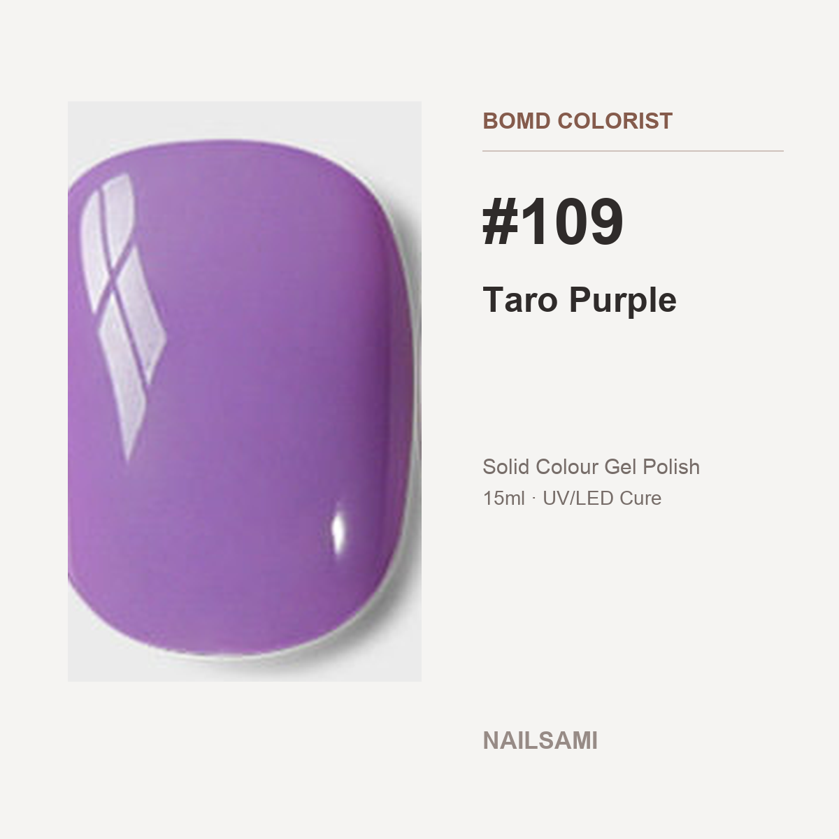 BOMD Colorist #109 Taro Purple solid colour gel polish swatch
