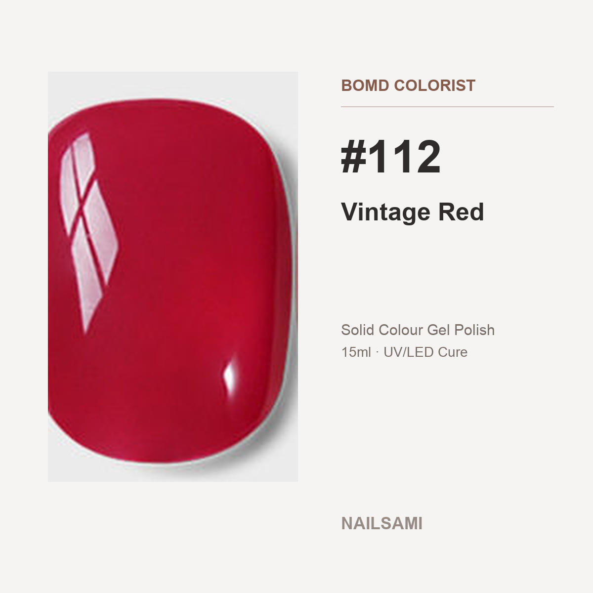 BOMD Colorist #112 Vintage Red solid colour gel polish swatch