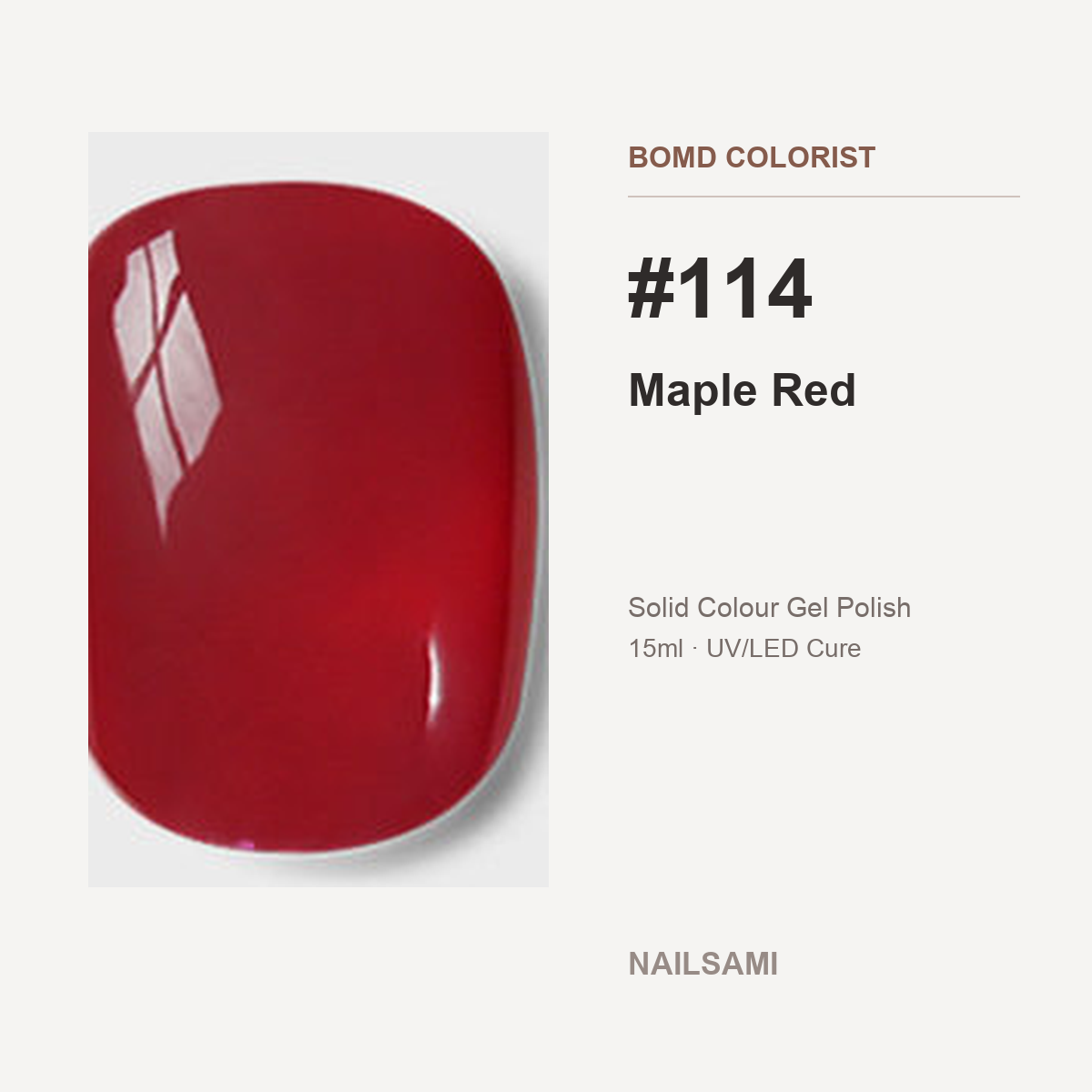BOMD Colorist #114 Maple Red solid colour gel polish swatch