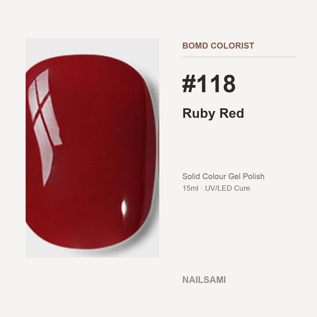 BOMD Colorist #118 Ruby Red solid colour gel polish swatch
