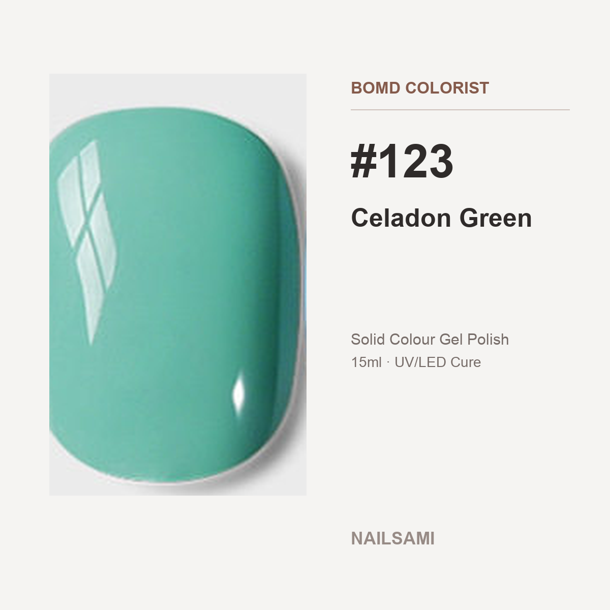 BOMD Colorist #123 Celadon Green solid colour gel polish swatch